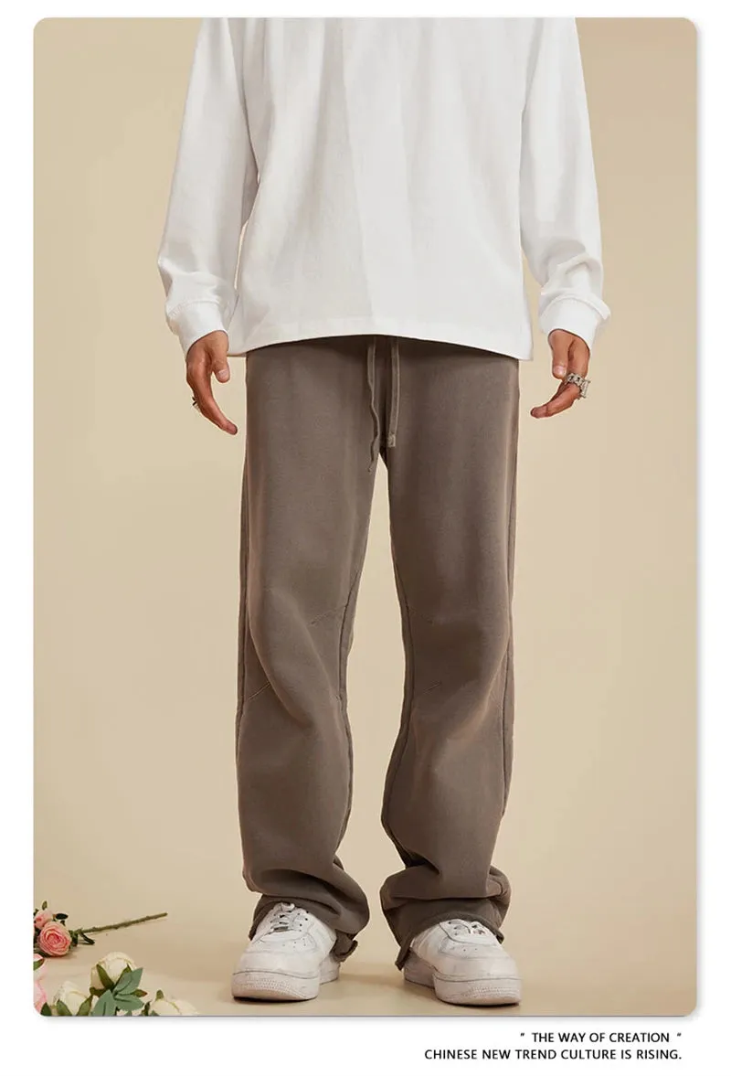 Obsidian Phoenix Luxury 380gsm Washed Cotton Pants - Unisex Oversized High-Street Loose-Fit Straight Knitted Trousers