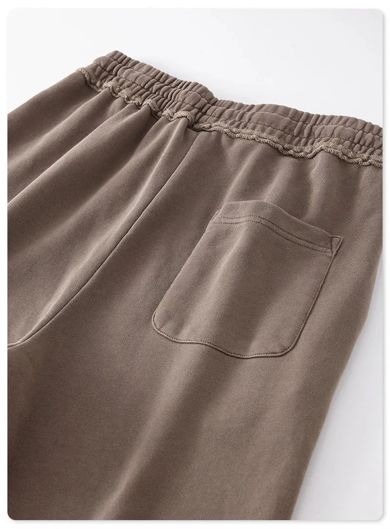 Obsidian Phoenix Luxury 380gsm Washed Cotton Pants - Unisex Oversized High-Street Loose-Fit Straight Knitted Trousers