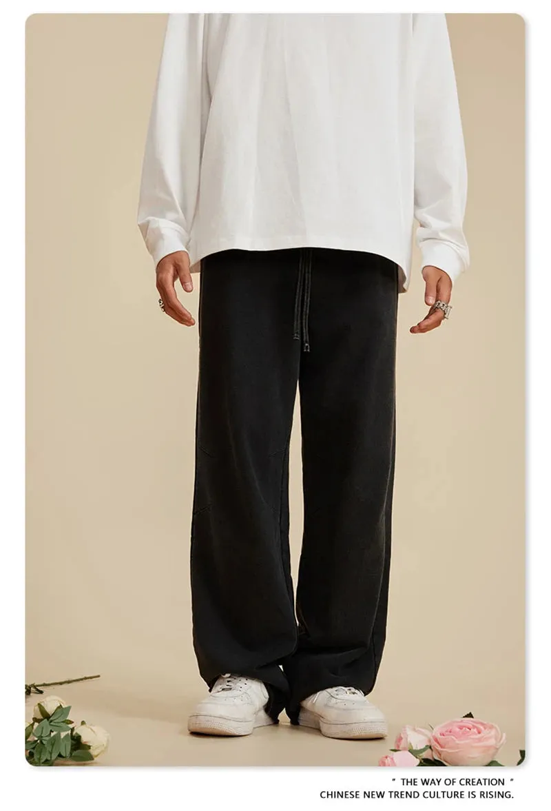 Obsidian Phoenix Luxury 380gsm Washed Cotton Pants - Unisex Oversized High-Street Loose-Fit Straight Knitted Trousers