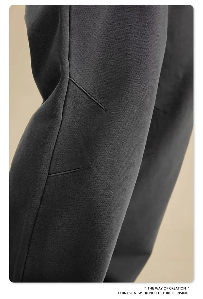 Obsidian Phoenix Luxury 380gsm Washed Cotton Pants - Unisex Oversized High-Street Loose-Fit Straight Knitted Trousers