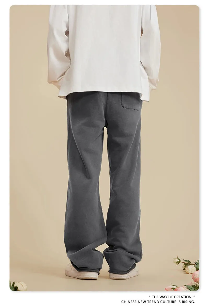 Obsidian Phoenix Luxury 380gsm Washed Cotton Pants - Unisex Oversized High-Street Loose-Fit Straight Knitted Trousers