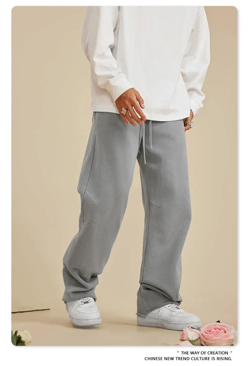 Obsidian Phoenix Luxury 380gsm Washed Cotton Pants - Unisex Oversized High-Street Loose-Fit Straight Knitted Trousers