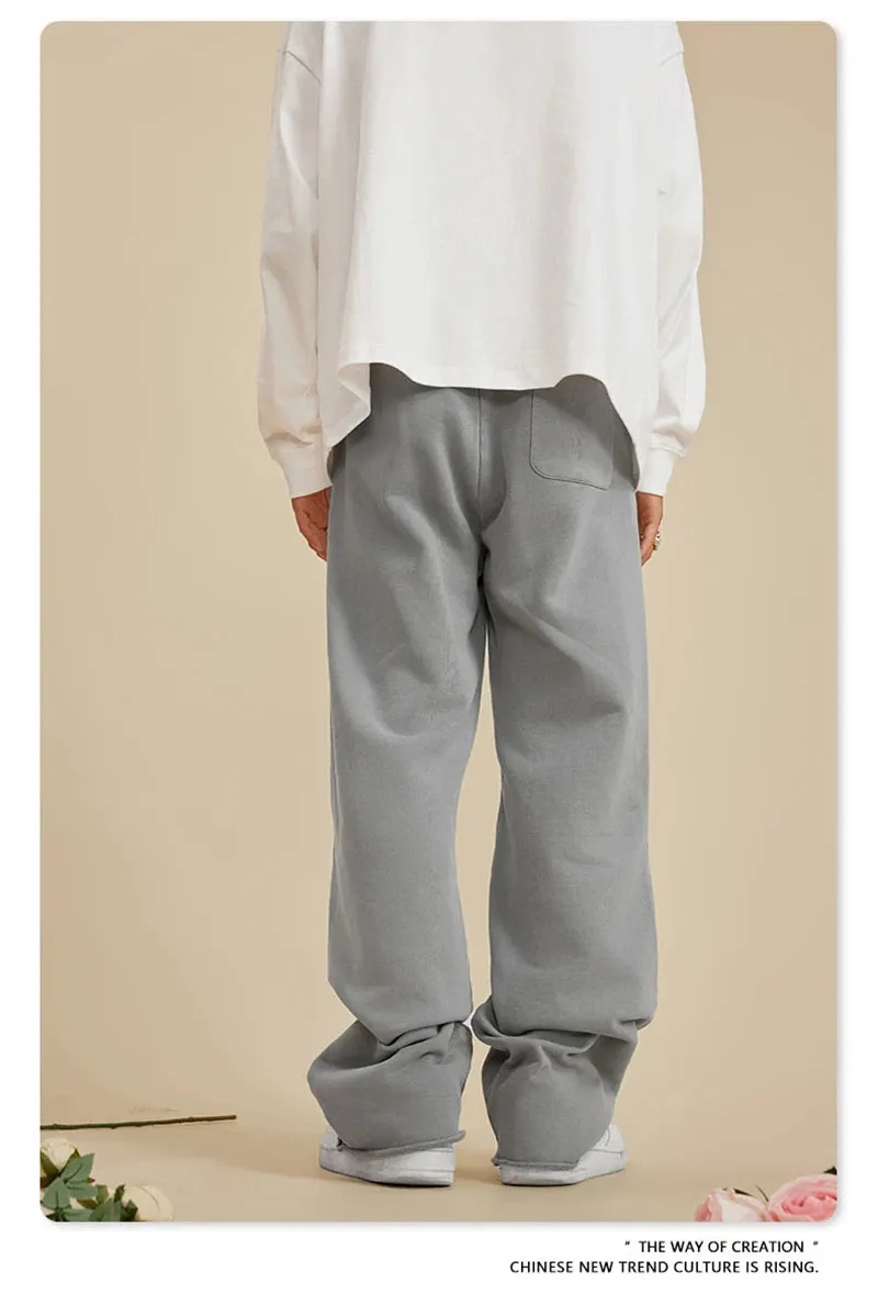 Obsidian Phoenix Luxury 380gsm Washed Cotton Pants - Unisex Oversized High-Street Loose-Fit Straight Knitted Trousers