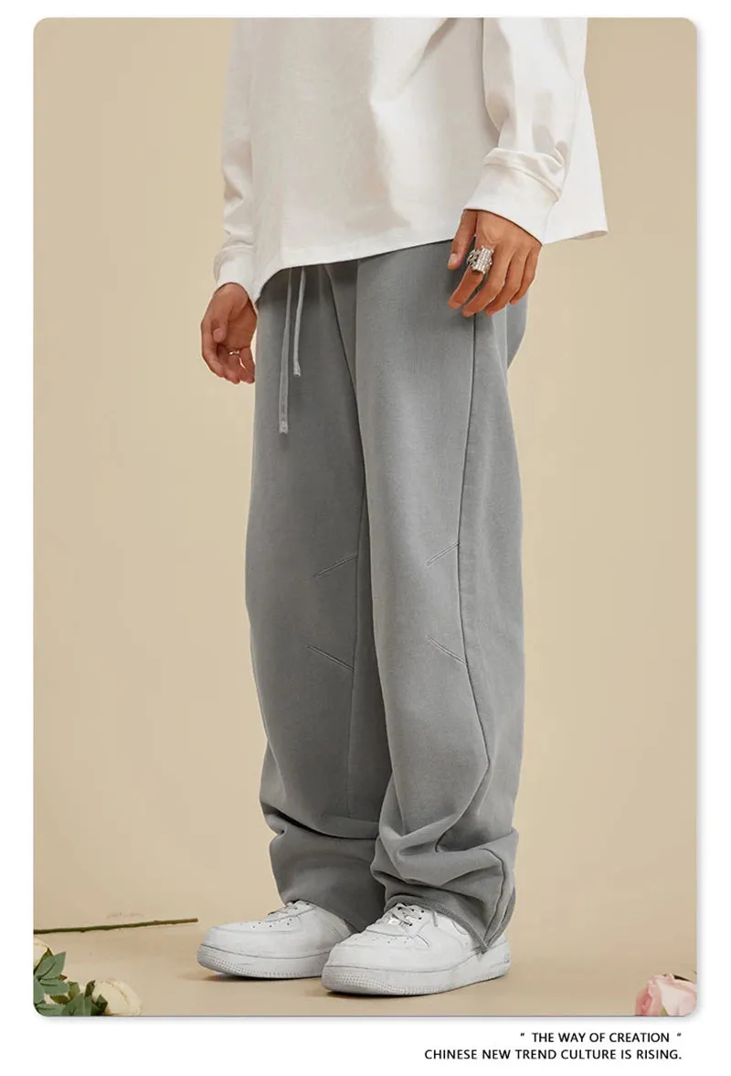 Obsidian Phoenix Luxury 380gsm Washed Cotton Pants - Unisex Oversized High-Street Loose-Fit Straight Knitted Trousers