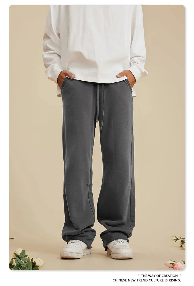 Obsidian Phoenix Luxury 380gsm Washed Cotton Pants - Unisex Oversized High-Street Loose-Fit Straight Knitted Trousers