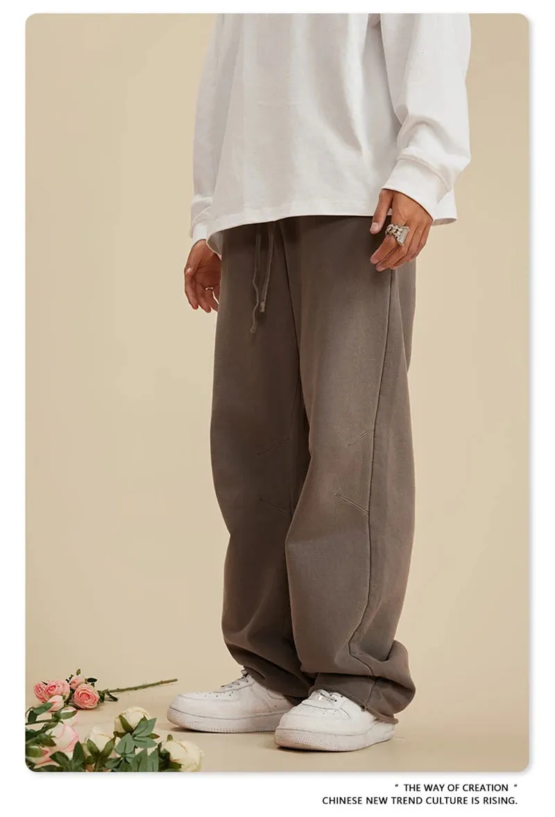 Obsidian Phoenix Luxury 380gsm Washed Cotton Pants - Unisex Oversized High-Street Loose-Fit Straight Knitted Trousers