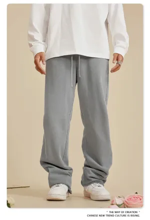 Obsidian Phoenix Luxury 380gsm Washed Cotton Pants - Unisex Oversized High-Street Loose-Fit Straight Knitted Trousers