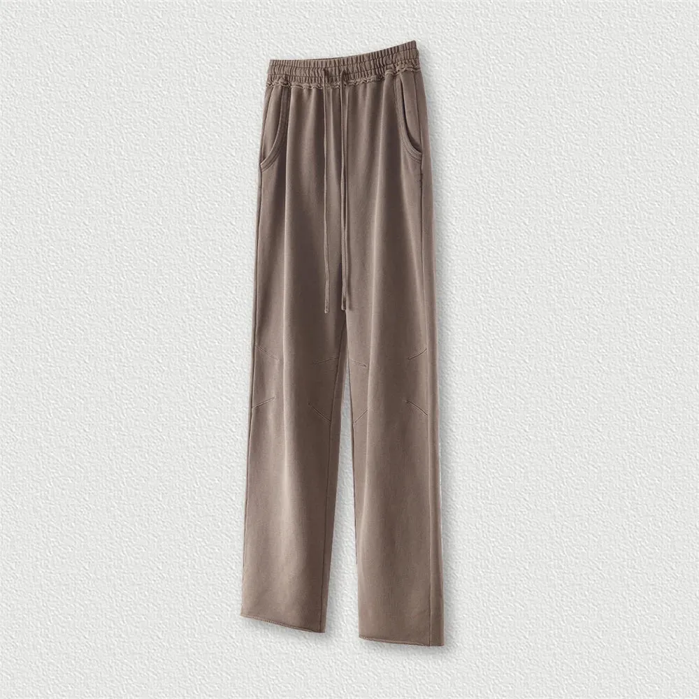 Obsidian Phoenix Luxury 380gsm Washed Cotton Pants - Unisex Oversized High-Street Loose-Fit Straight Knitted Trousers