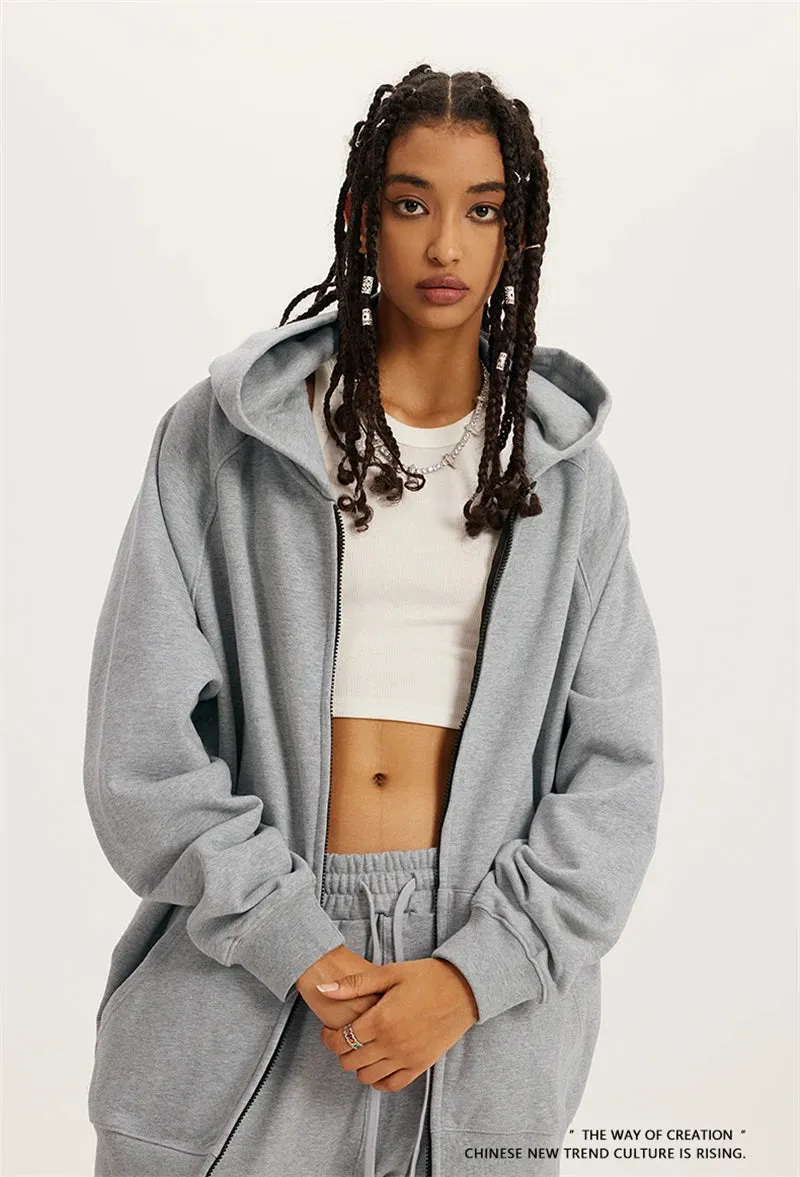 Obsidian Phoenix Luxury 400gsm Zipper Hoodie - Unisex Loose-Fit Soft Off-Shoulder Streetwear Hooded Sweatshirt