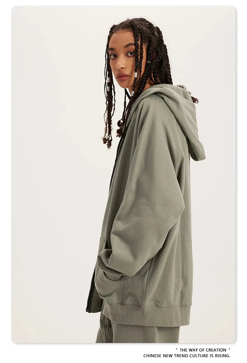 Obsidian Phoenix Luxury 400gsm Zipper Hoodie - Unisex Loose-Fit Soft Off-Shoulder Streetwear Hooded Sweatshirt