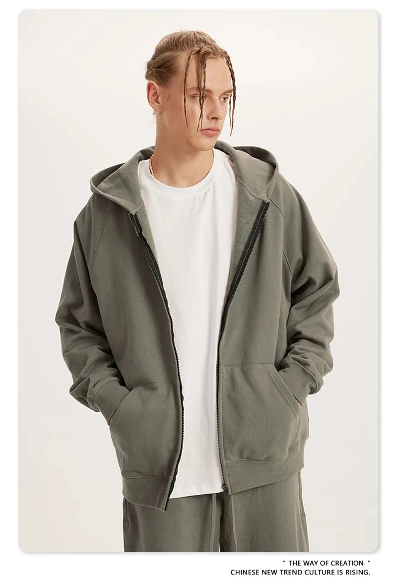 Obsidian Phoenix Luxury 400gsm Zipper Hoodie - Unisex Loose-Fit Soft Off-Shoulder Streetwear Hooded Sweatshirt