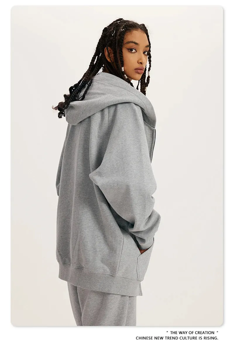 Obsidian Phoenix Luxury 400gsm Zipper Hoodie - Unisex Loose-Fit Soft Off-Shoulder Streetwear Hooded Sweatshirt