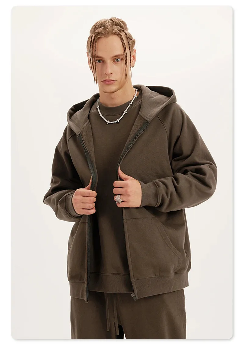 Obsidian Phoenix Luxury 400gsm Zipper Hoodie - Unisex Loose-Fit Soft Off-Shoulder Streetwear Hooded Sweatshirt