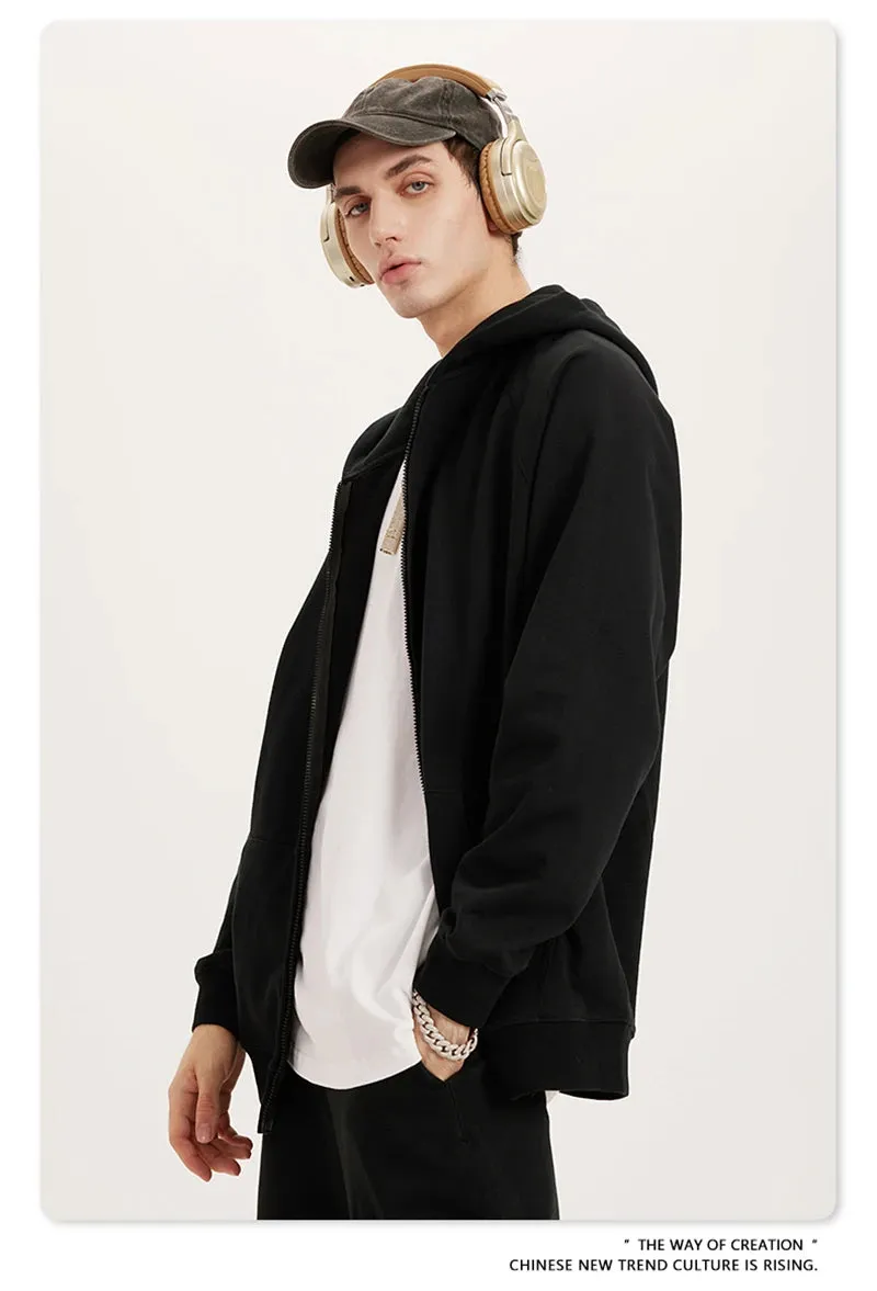 Obsidian Phoenix Luxury 400gsm Zipper Hoodie - Unisex Loose-Fit Soft Off-Shoulder Streetwear Hooded Sweatshirt