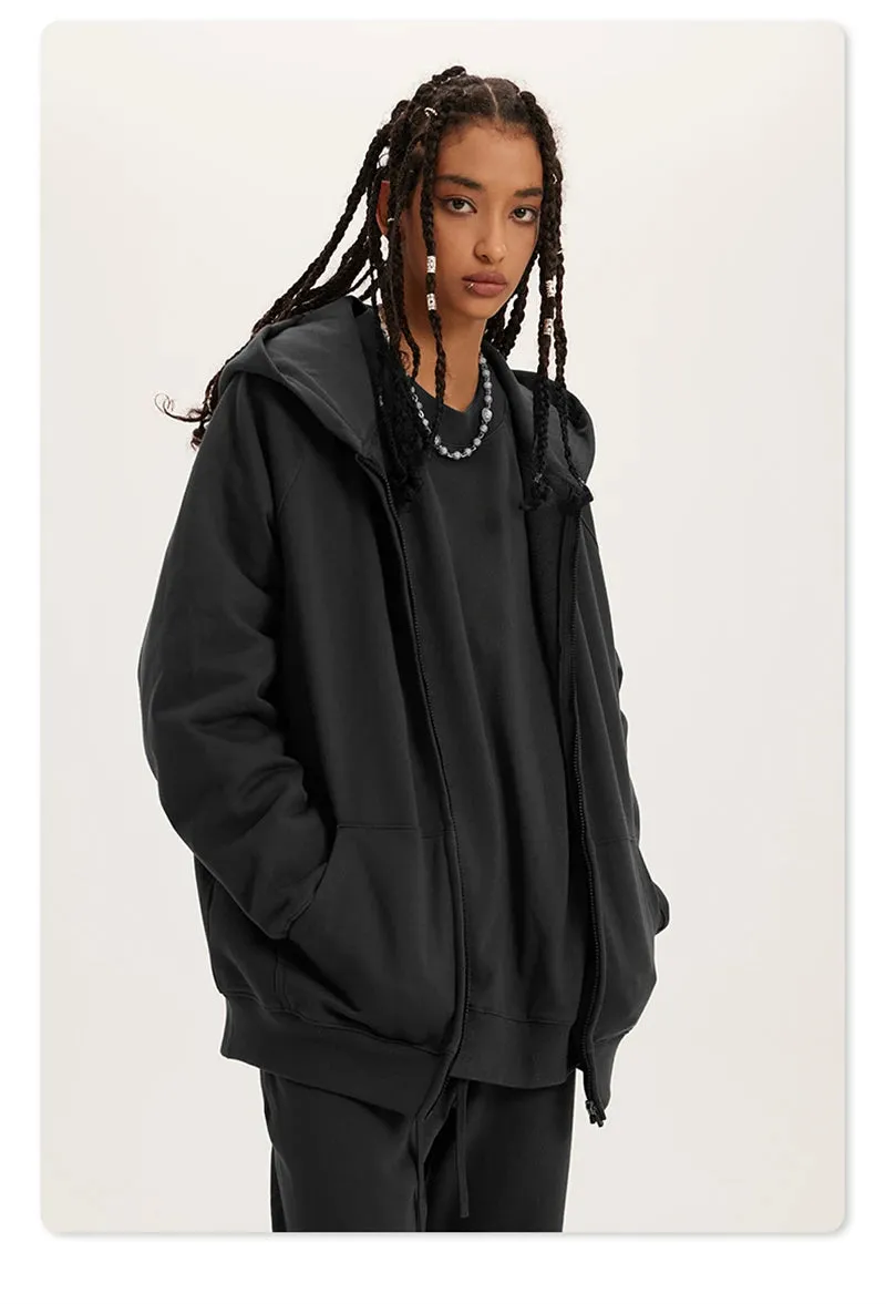 Obsidian Phoenix Luxury 400gsm Zipper Hoodie - Unisex Loose-Fit Soft Off-Shoulder Streetwear Hooded Sweatshirt