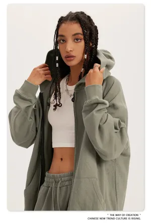Obsidian Phoenix Luxury 400gsm Zipper Hoodie - Unisex Loose-Fit Soft Off-Shoulder Streetwear Hooded Sweatshirt