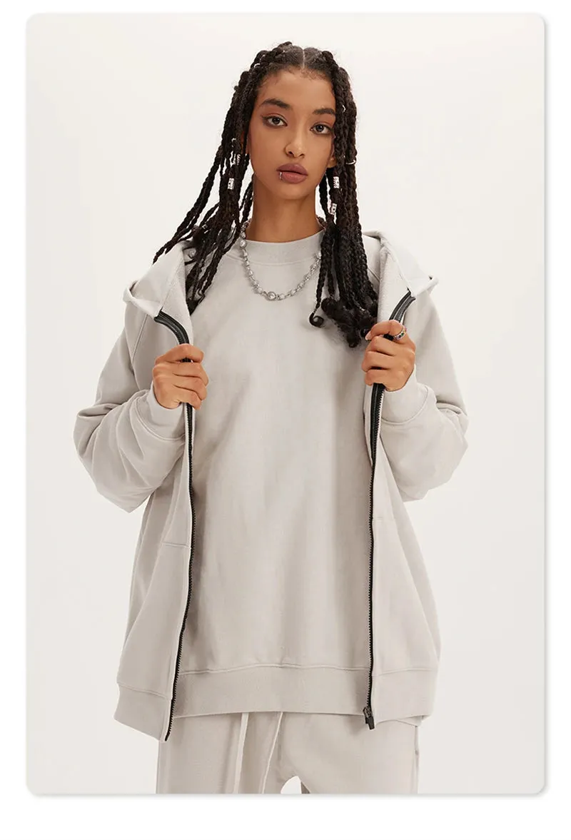 Obsidian Phoenix Luxury 400gsm Zipper Hoodie - Unisex Loose-Fit Soft Off-Shoulder Streetwear Hooded Sweatshirt