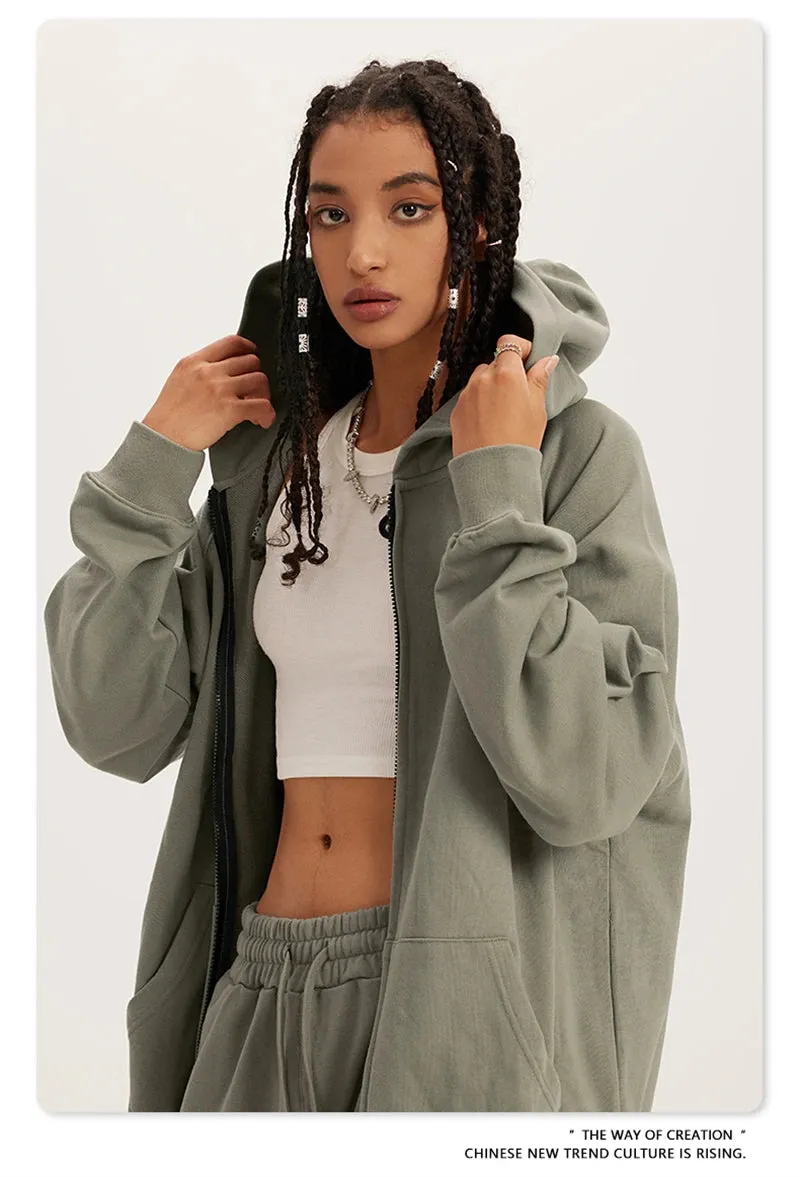 Obsidian Phoenix Luxury 400gsm Zipper Hoodie - Unisex Loose-Fit Soft Off-Shoulder Streetwear Hooded Sweatshirt