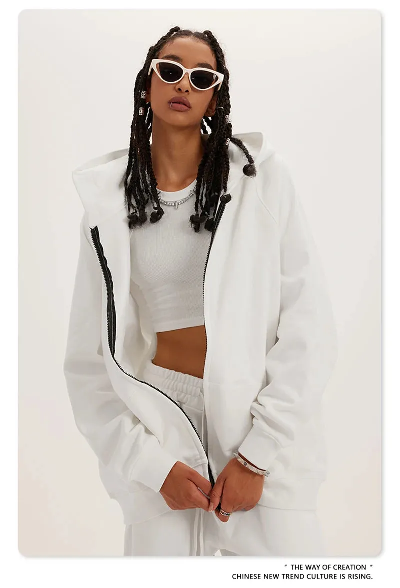 Obsidian Phoenix Luxury 400gsm Zipper Hoodie - Unisex Loose-Fit Soft Off-Shoulder Streetwear Hooded Sweatshirt