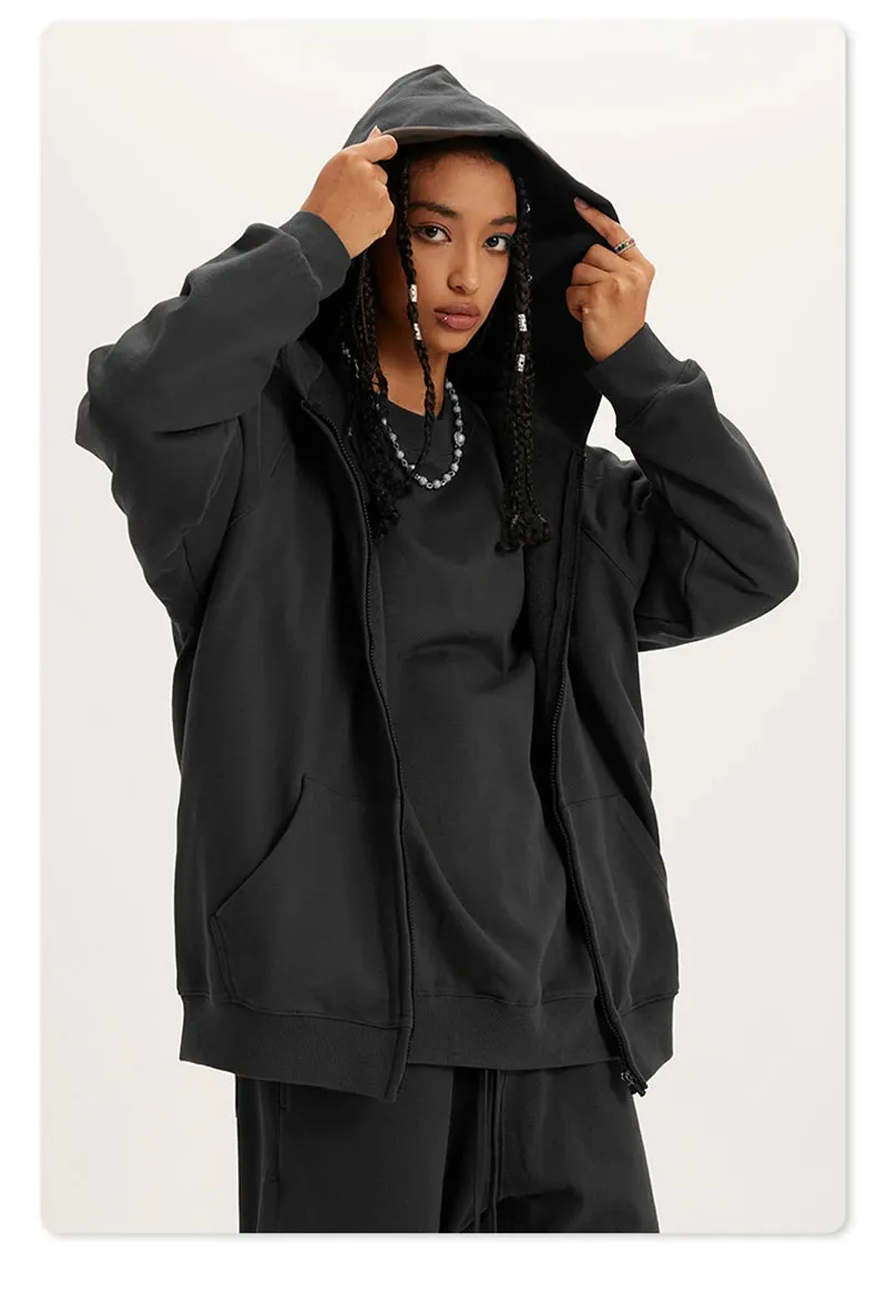 Obsidian Phoenix Luxury 400gsm Zipper Hoodie - Unisex Loose-Fit Soft Off-Shoulder Streetwear Hooded Sweatshirt