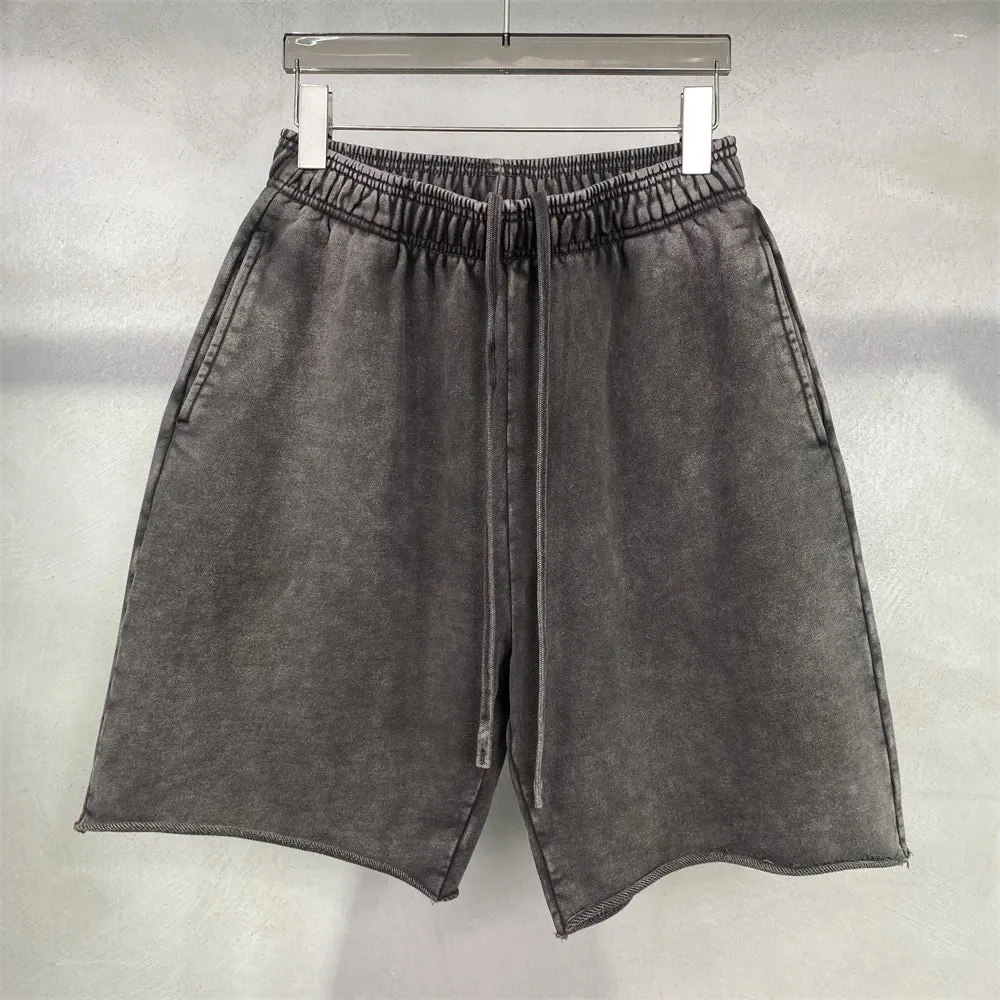 Obsidian Phoenix Luxury 420gsm Batik Washed Cotton Shorts - Unisex High-Street Loose-Fit Distressed Vintage Shorts