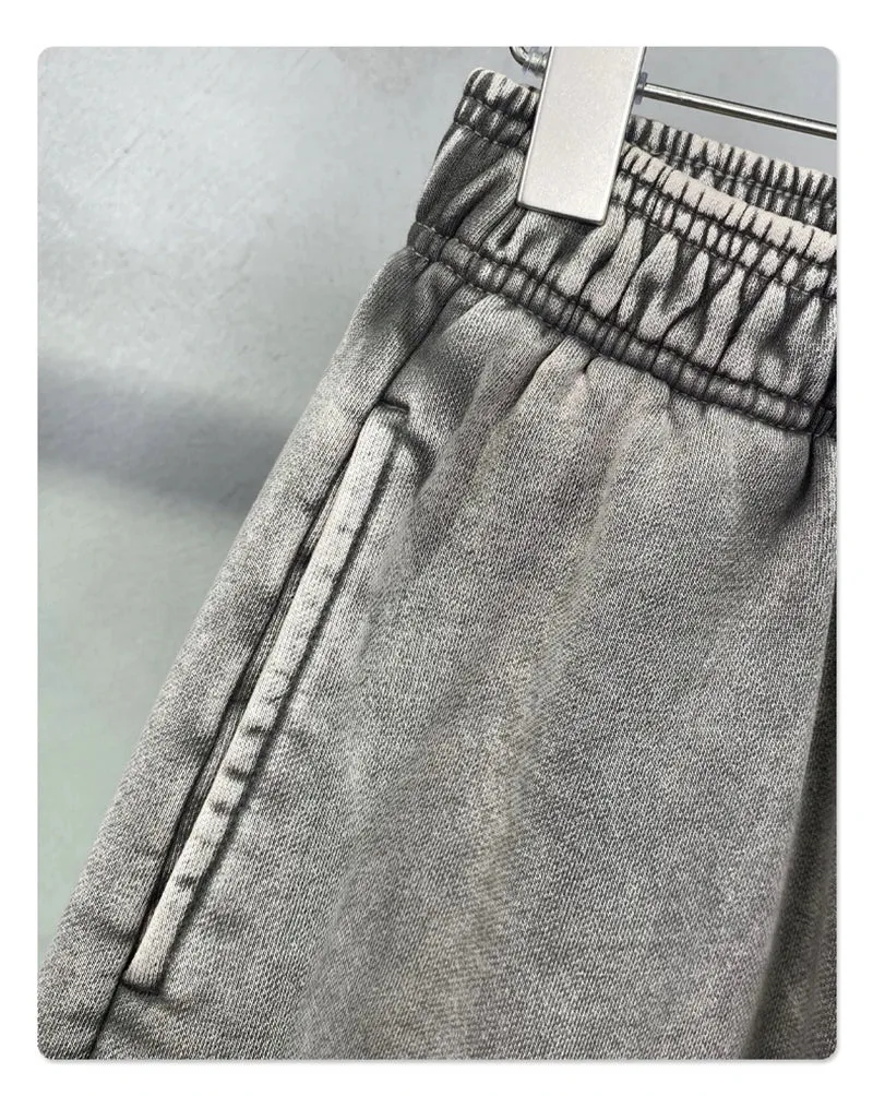Obsidian Phoenix Luxury 420gsm Batik Washed Cotton Shorts - Unisex High-Street Loose-Fit Distressed Vintage Shorts
