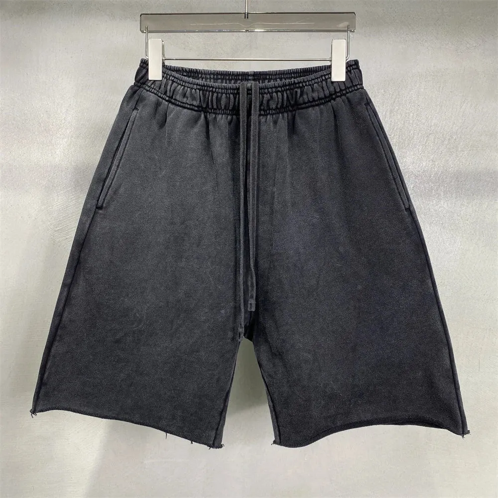 Obsidian Phoenix Luxury 420gsm Batik Washed Cotton Shorts - Unisex High-Street Loose-Fit Distressed Vintage Shorts