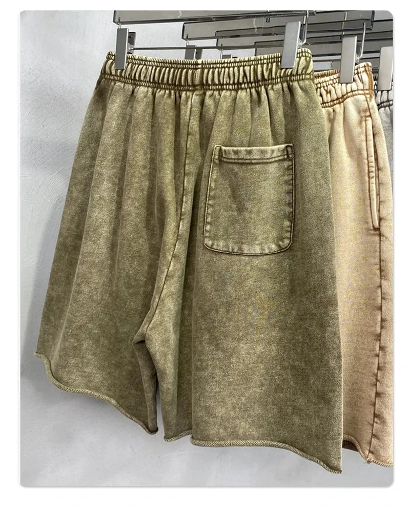 Obsidian Phoenix Luxury 420gsm Batik Washed Cotton Shorts - Unisex High-Street Loose-Fit Distressed Vintage Shorts