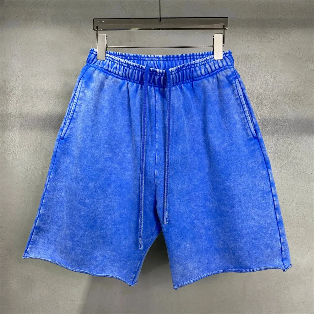 Obsidian Phoenix Luxury 420gsm Batik Washed Cotton Shorts - Unisex High-Street Loose-Fit Distressed Vintage Shorts