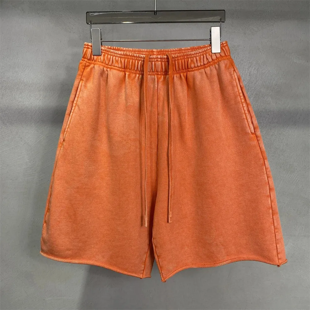 Obsidian Phoenix Luxury 420gsm Batik Washed Cotton Shorts - Unisex High-Street Loose-Fit Distressed Vintage Shorts