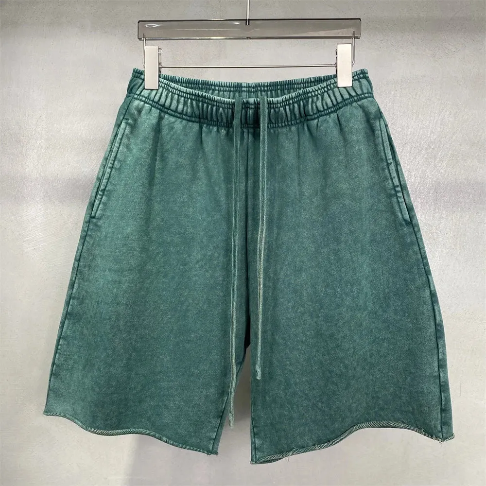 Obsidian Phoenix Luxury 420gsm Batik Washed Cotton Shorts - Unisex High-Street Loose-Fit Distressed Vintage Shorts