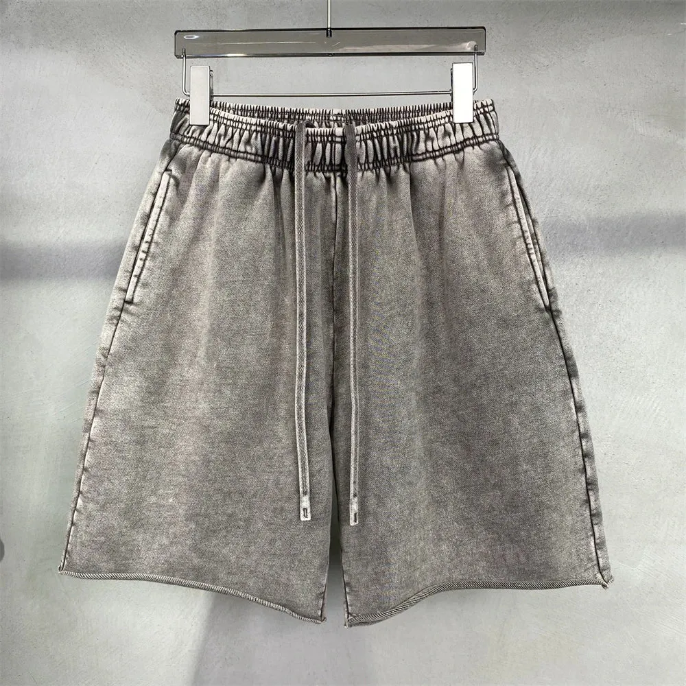 Obsidian Phoenix Luxury 420gsm Batik Washed Cotton Shorts - Unisex High-Street Loose-Fit Distressed Vintage Shorts