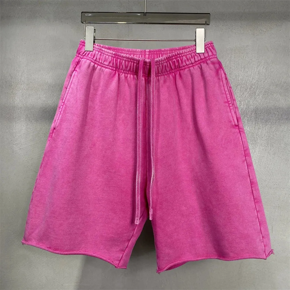 Obsidian Phoenix Luxury 420gsm Batik Washed Cotton Shorts - Unisex High-Street Loose-Fit Distressed Vintage Shorts