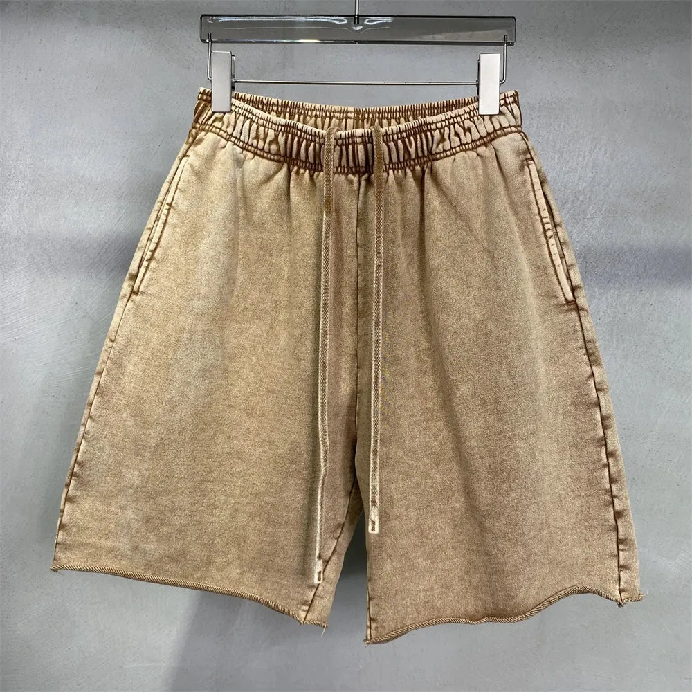 Obsidian Phoenix Luxury 420gsm Batik Washed Cotton Shorts - Unisex High-Street Loose-Fit Distressed Vintage Shorts