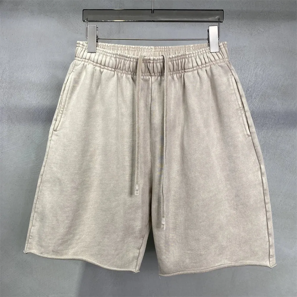 Obsidian Phoenix Luxury 420gsm Batik Washed Cotton Shorts - Unisex High-Street Loose-Fit Distressed Vintage Shorts