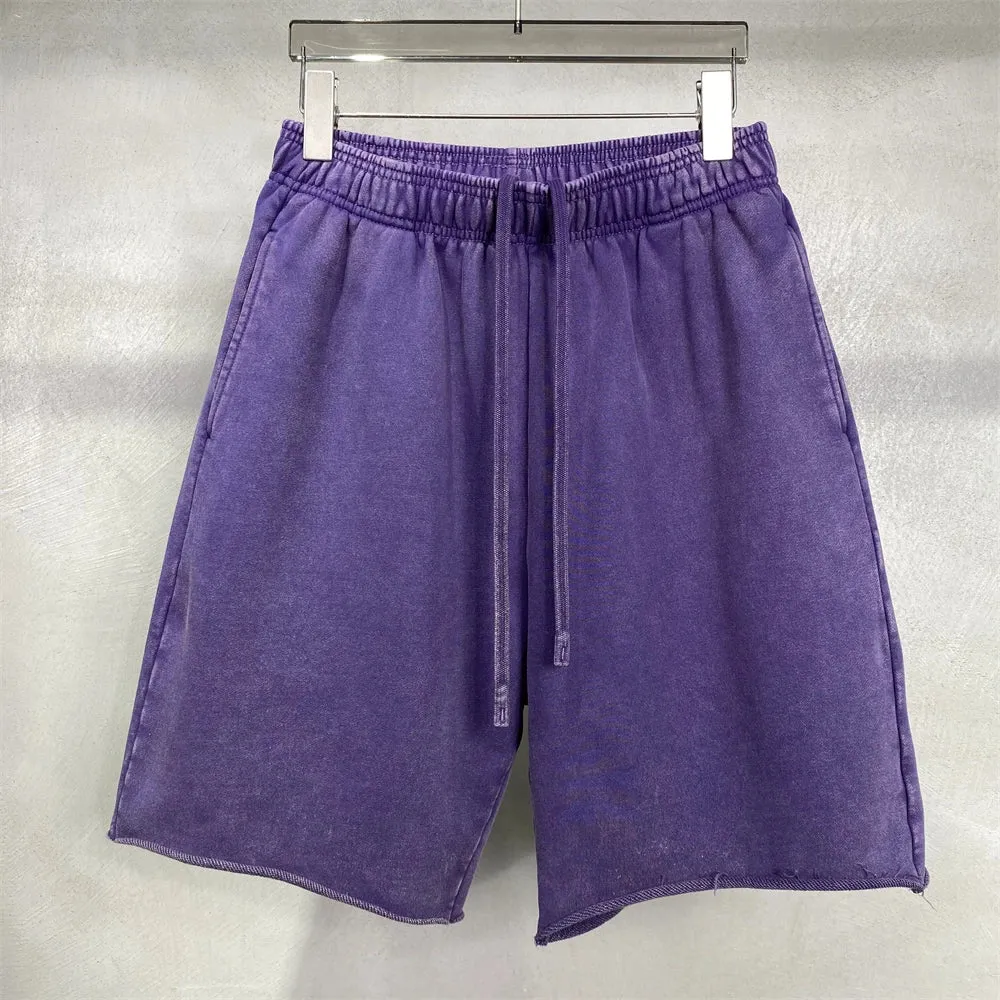 Obsidian Phoenix Luxury 420gsm Batik Washed Cotton Shorts - Unisex High-Street Loose-Fit Distressed Vintage Shorts