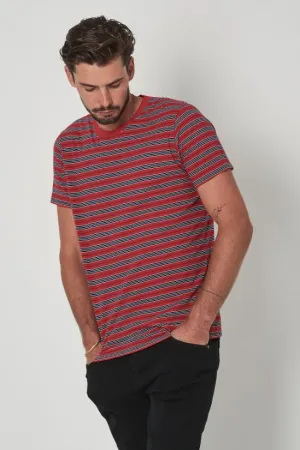 Old Mate Tee Fast Time Stripe in Red & Blue
