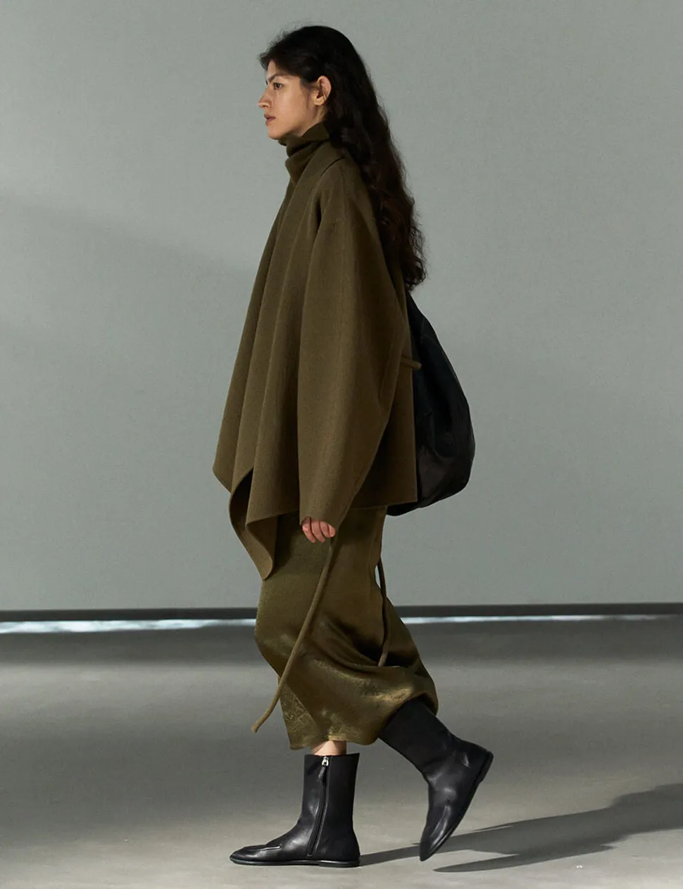 Olive Open-Front Kimono Coat