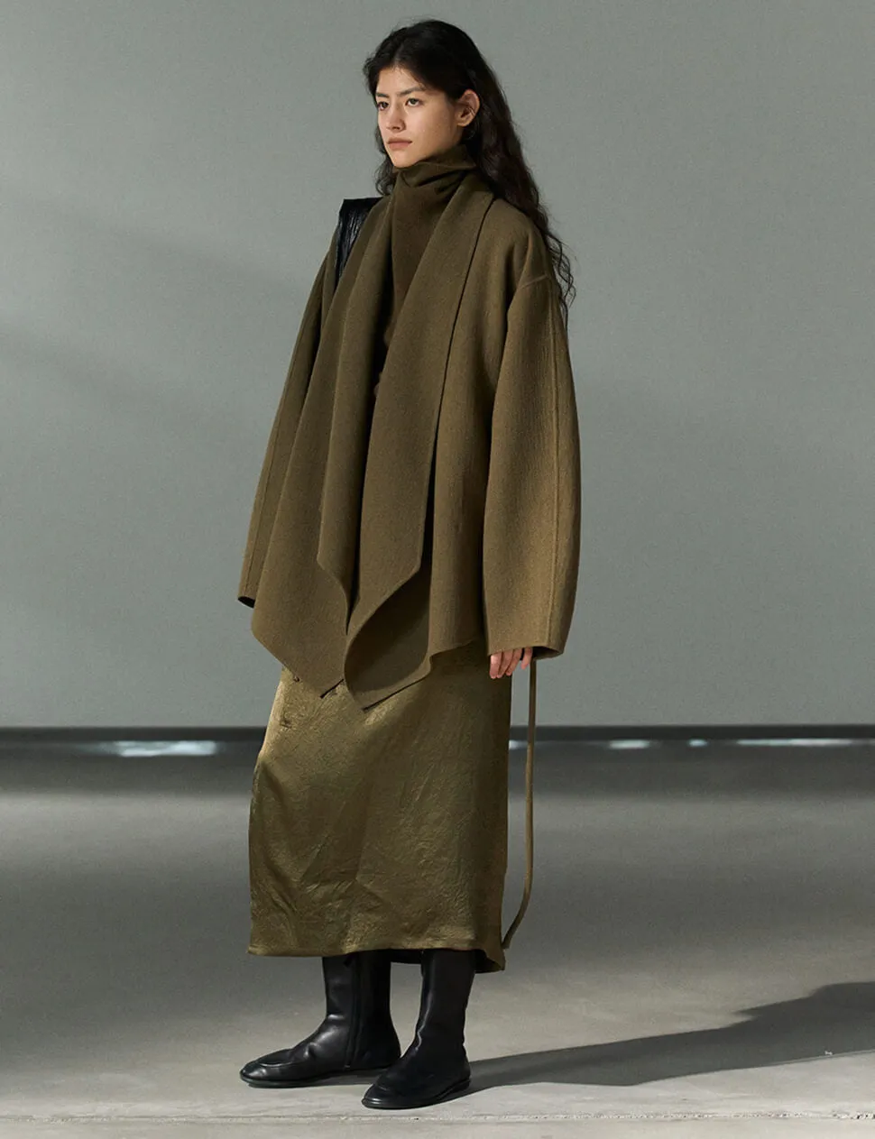 Olive Open-Front Kimono Coat