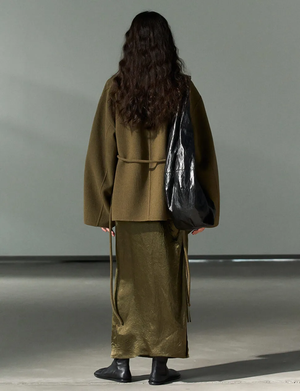 Olive Open-Front Kimono Coat