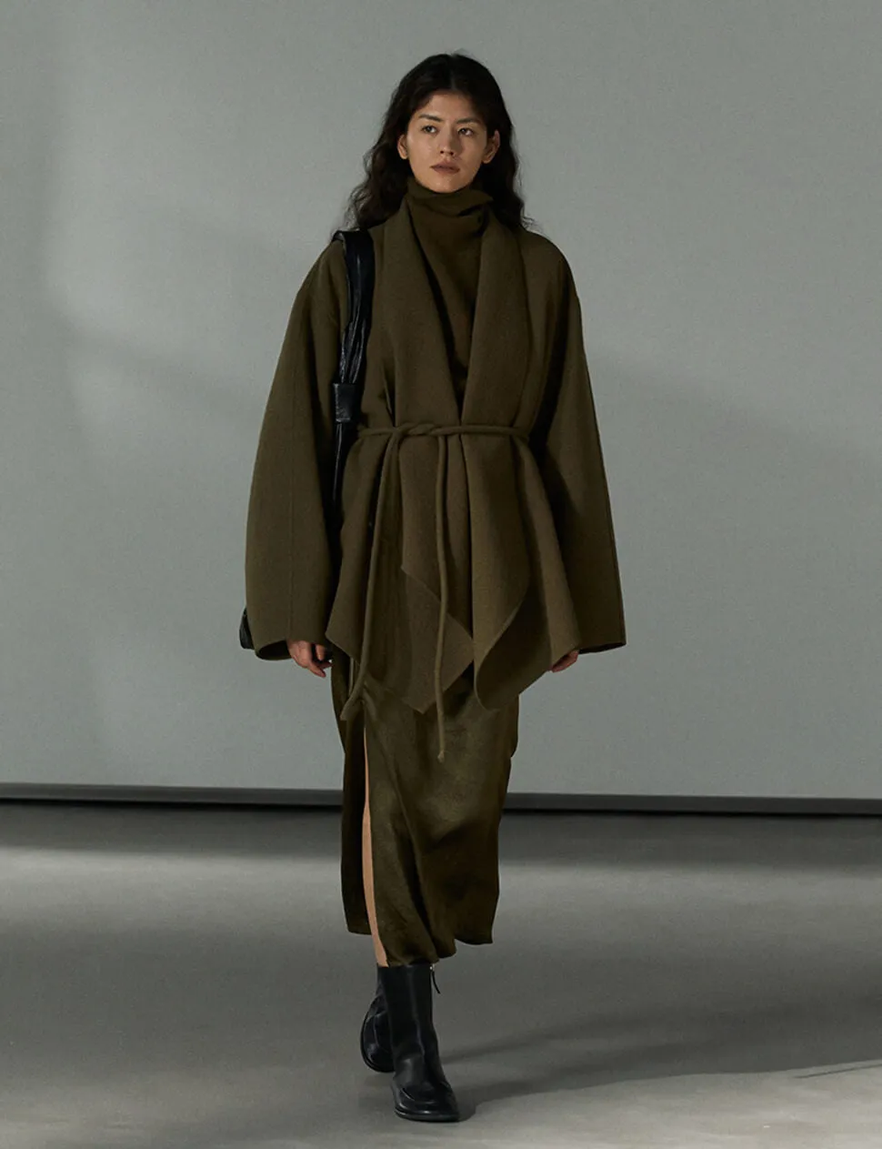 Olive Open-Front Kimono Coat