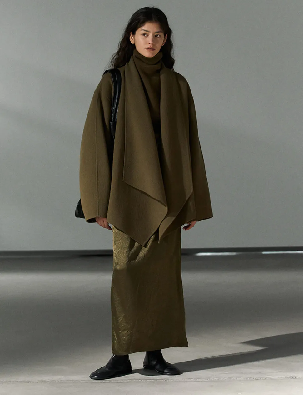 Olive Open-Front Kimono Coat