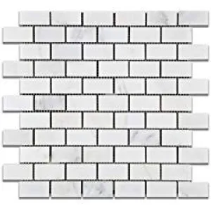 Oriental White - Eastern White Marble 1 X 2 POLISHED Brick Mosaic Tile - 6" X 6" Sample