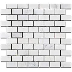 Oriental White - Eastern White Marble 1 X 2 POLISHED Brick Mosaic Tile - Lot of 50 Sheets