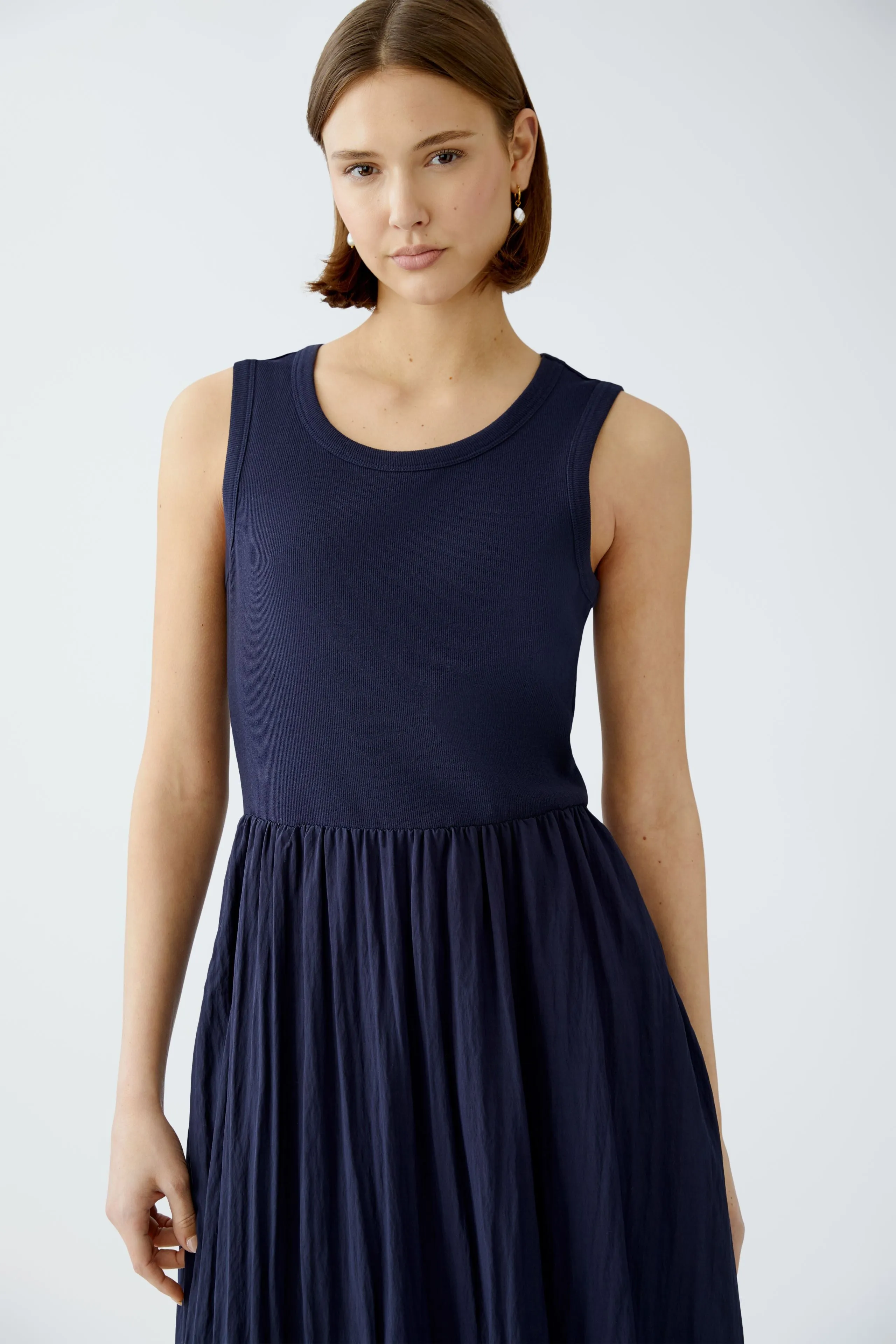 Oui Navy Jersey Sleeveless Maxi Dress With Pleated Skirt