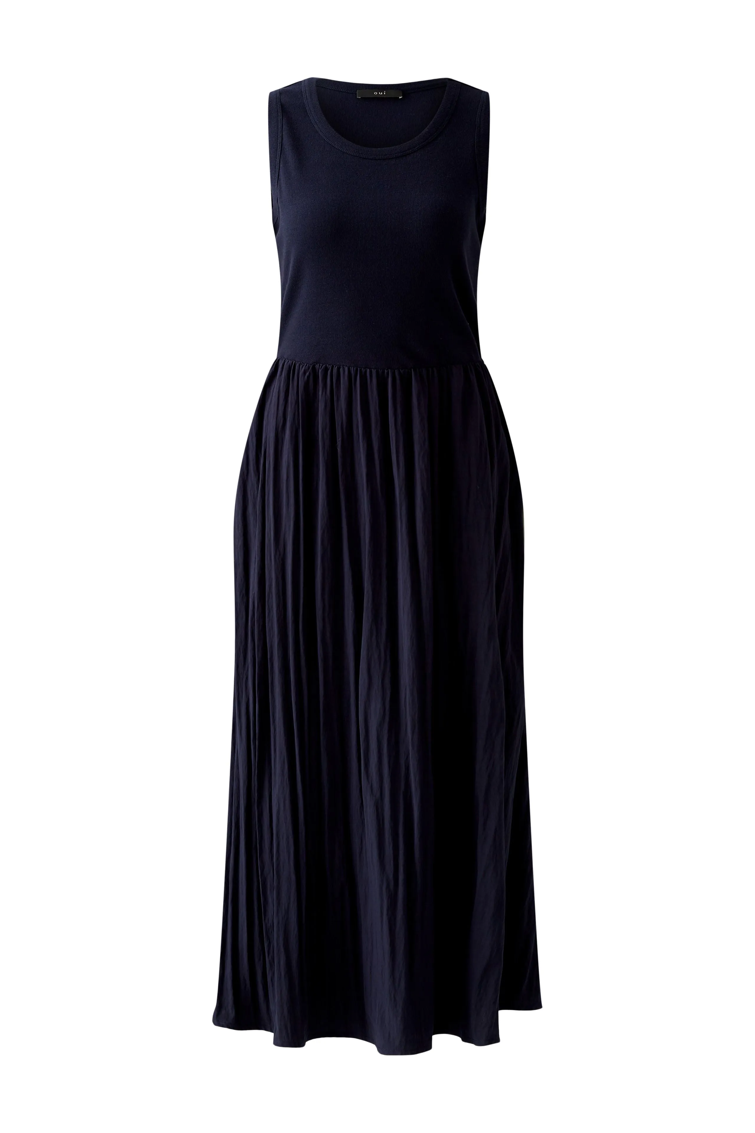 Oui Navy Jersey Sleeveless Maxi Dress With Pleated Skirt