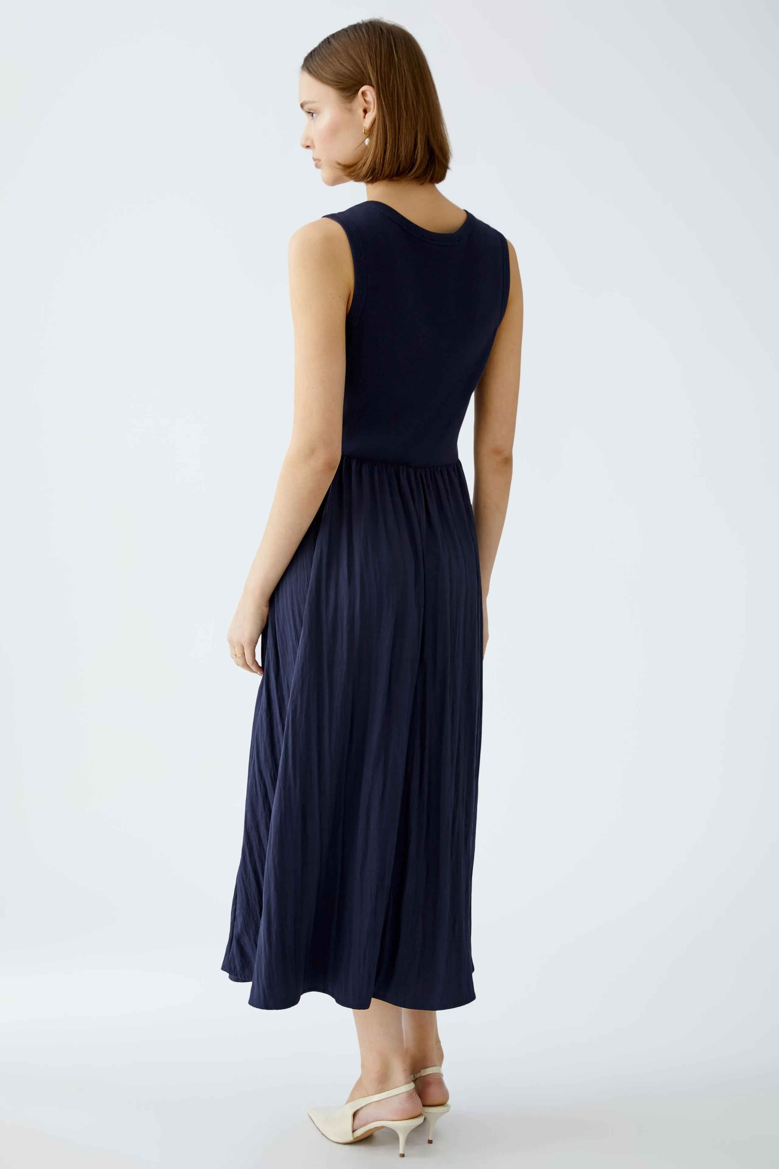 Oui Navy Jersey Sleeveless Maxi Dress With Pleated Skirt