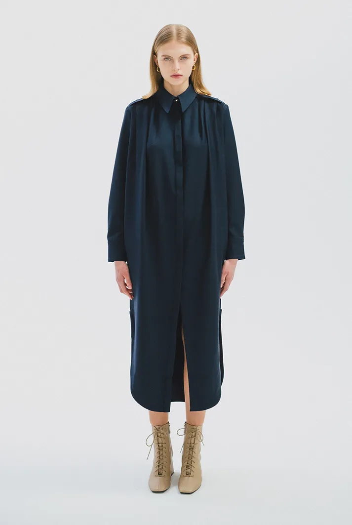 Oversized Pleated Shirt Dress