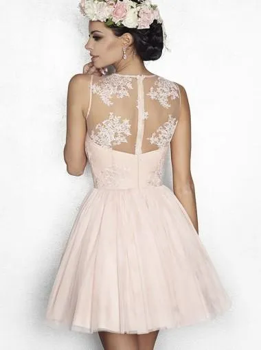 Pale Pink See Through Lace Cheap Short Homecoming Dresses Online, CM623