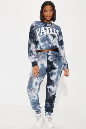Paris Tie Dye Jogger Set - Navy/combo